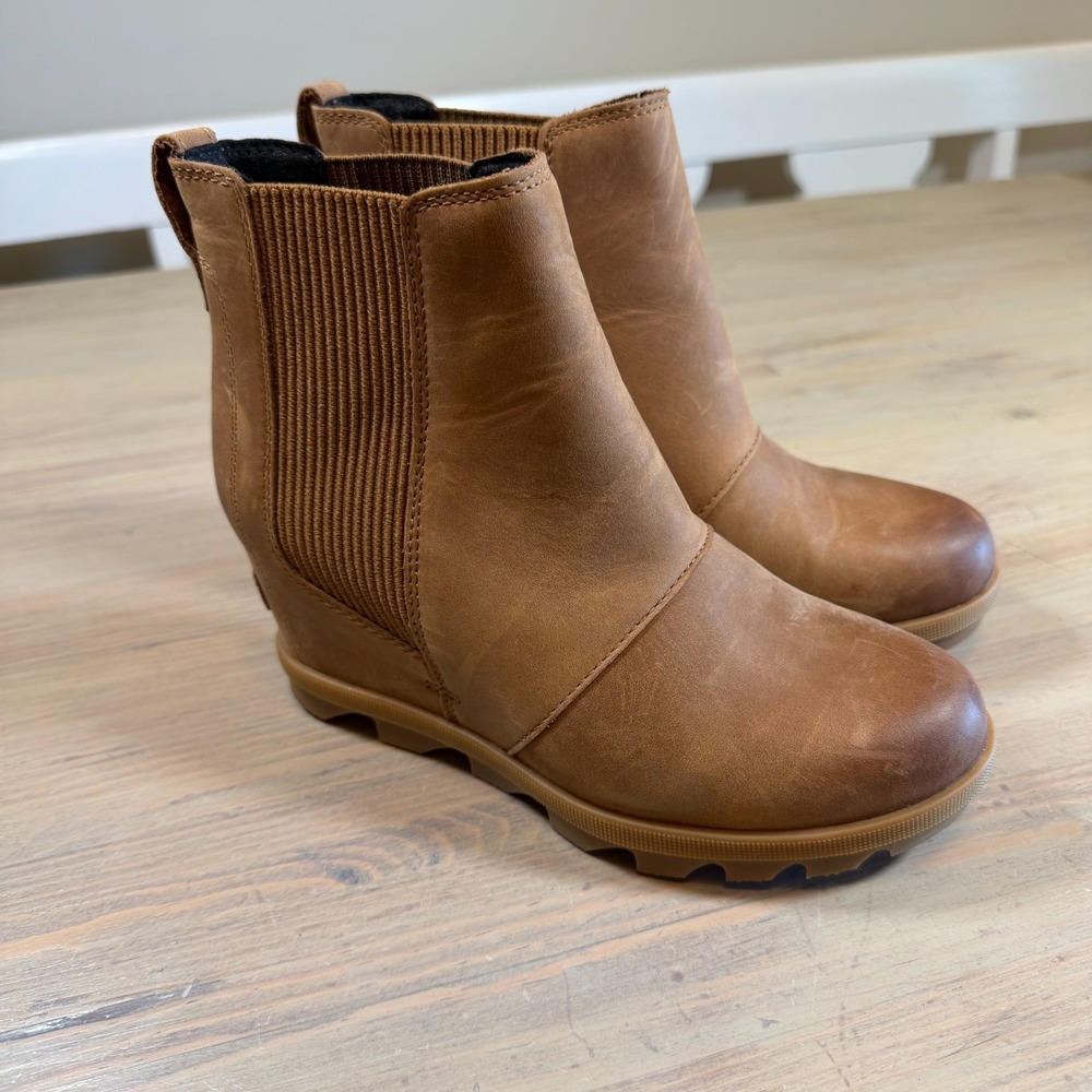 Sorel Womens 6 Brown Leather Hidden Wedge Ankle Boot